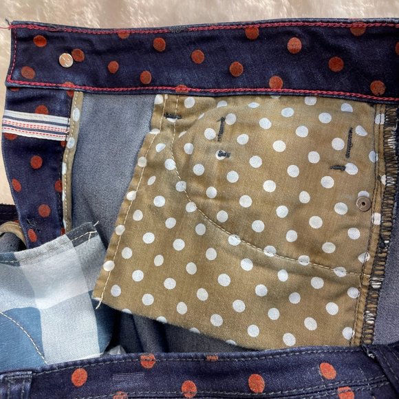 PILCRO & The LETTERPRESS dark navy stretch denim skirt w/ fuzzy polka dots SZ 28 - Picture 10 of 14